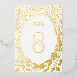 Invitación Con Relieve Metalizado Números de mesa de jardín con borde floral boho do