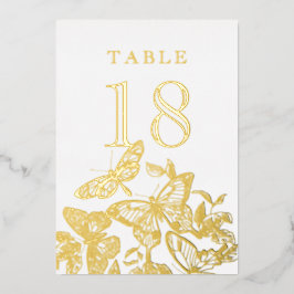 Invitación Con Relieve Metalizado Números de mesa dorados con mariposas dibujadas Bo