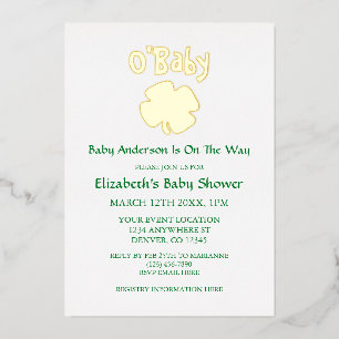 Invitación Con Relieve Metalizado O'Baby Día de San Patricio Baby Shower