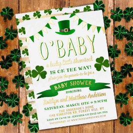 Invitación Con Relieve Metalizado O'Baby St. Patrick's Day Baby Shower Real