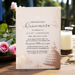 Invitación Con Relieve Metalizado Obtener Fuente Pastel Dusty Glam Rosa Dorado Quinc