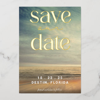 Invitación Con Relieve Metalizado Ocean Tropical Save The Date con Hojuela de Oro