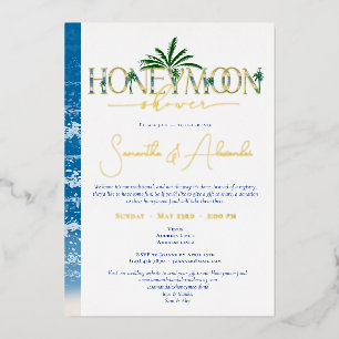 Invitación Con Relieve Metalizado Océano tropical Azul luna de miel Ducha de la pare