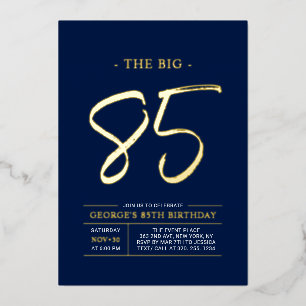 Invitación Con Relieve Metalizado Ochenta Fiesta de cumpleaños moderna de oro 85