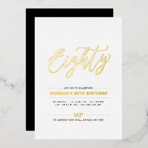 Invitación Con Relieve Metalizado Ochenta Fiesta de cumpleaños moderna y simple de