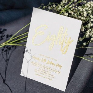 Invitación Con Relieve Metalizado Ochenta Hoja Chic Cumpleaños 80