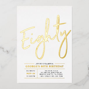Invitación Con Relieve Metalizado Ochenta Modern Gold 80th Birthday Party