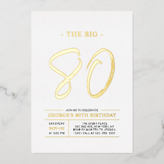 Invitación Con Relieve Metalizado Ochenta | Modern Gold 80th Birthday Party