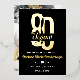 Invitación Con Relieve Metalizado Ochenta y elegante floral 80 cumpleaños Oro negro