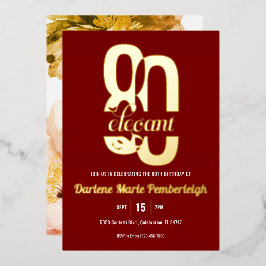 Invitación Con Relieve Metalizado Ochenta y elegante Peony 80 cumpleaños rubí oro ro