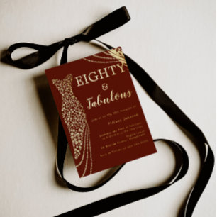 Invitación Con Relieve Metalizado Ochenta y fabuloso cumpleaños 80 burgundy y oro