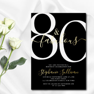 Invitación Con Relieve Metalizado Ochenta y Fabuloso Cumpleaños 80 Fiesta Negro Oro