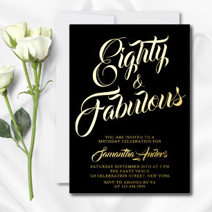 Invitación Con Relieve Metalizado Ochenta y Fabuloso Guión Cumpleaños Negro Oro