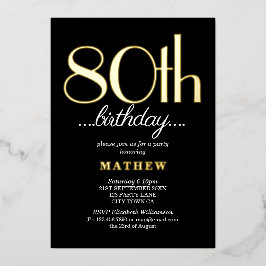 Invitación Con Relieve Metalizado Ochenta y ochenta años de fiesta de cumpleaños Bla