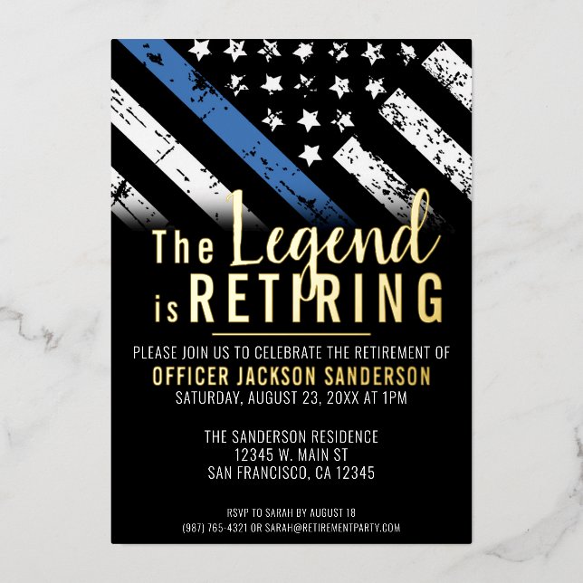 Invitación Con Relieve Metalizado Oficial encargado de hacer cumplir la ley del Fies (Anverso)