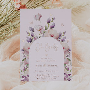 Invitación Con Relieve Metalizado Oh Baby Butterfly Garden Baby Shower
