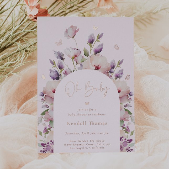 Invitación Con Relieve Metalizado Oh Baby Butterfly Garden Baby Shower (Subido por el creador)