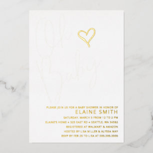 Invitación Con Relieve Metalizado Oh Baby Dulce Baby Shower Neutral de Género
