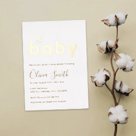 Invitación Con Relieve Metalizado Oh Baby Gold Baby Shower