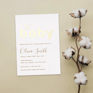 Invitación Con Relieve Metalizado Oh Baby Gold Baby Shower