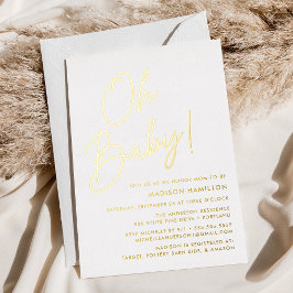 Invitación Con Relieve Metalizado Oh Baby Gold Script Baby Shower