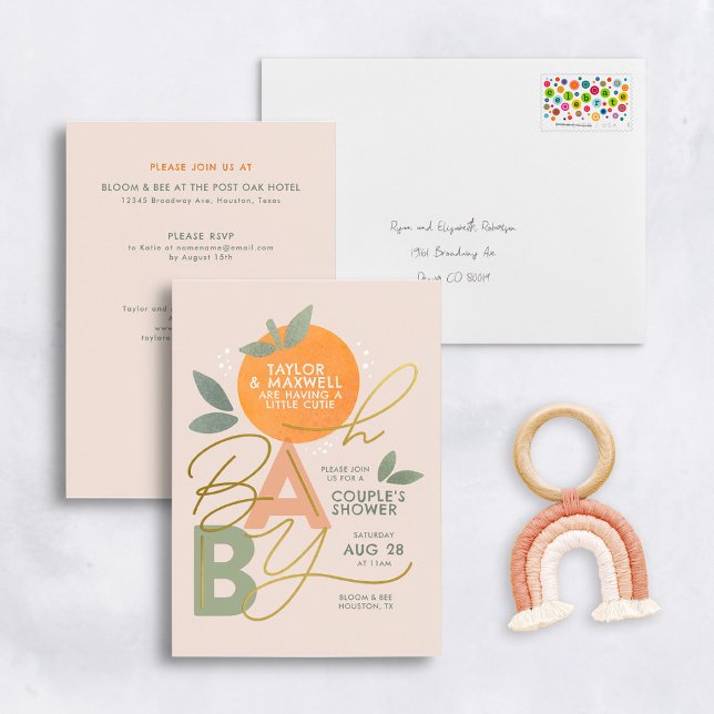 Invitación Con Relieve Metalizado Oh Baby Little Cutie Gold Baby Shower (Subido por el creador)