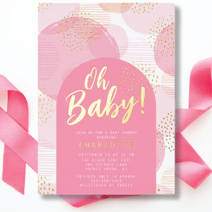 Invitación Con Relieve Metalizado Oh Baby Lunares Baby Shower