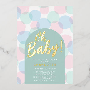 Invitación Con Relieve Metalizado Oh Baby Lunares Baby Shower