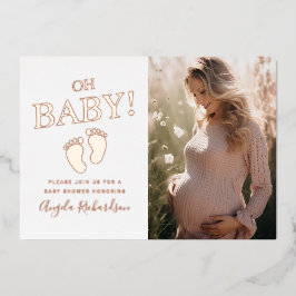 Invitación Con Relieve Metalizado Oh Baby Personalizado Photo Baby Shower