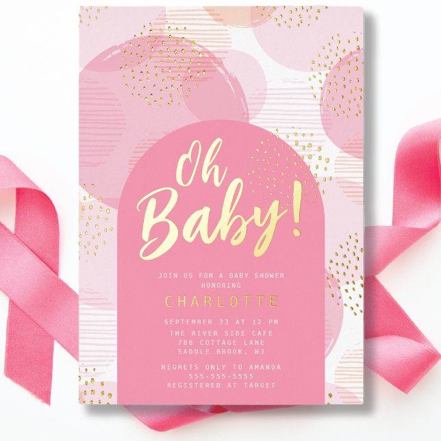 Invitación Con Relieve Metalizado Oh Baby Polka Dots Baby Shower (Subido por el creador)