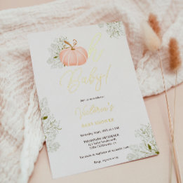 Invitación Con Relieve Metalizado Oh bebé calabaza rosa chica floral ducha bebé