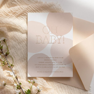 Invitación Con Relieve Metalizado ¡OH BEBÉ! Lunares de Color Rosa Moderno para Baby 