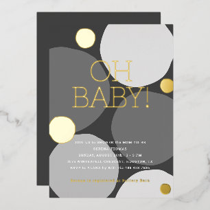 Invitación Con Relieve Metalizado ¡OH BEBÉ! Moderno Shower de Bebé en Blanco y Negro