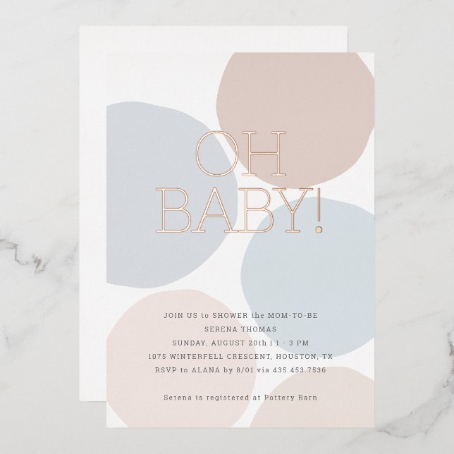 Invitación Con Relieve Metalizado ¡OH BEBÉ! Sexo moderno Neutral Polka Dot Baby (Anverso/Reverso)