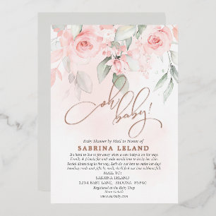Invitación Con Relieve Metalizado ¡Oh, nena! Ducha por correo Vintage Rubor Rosa