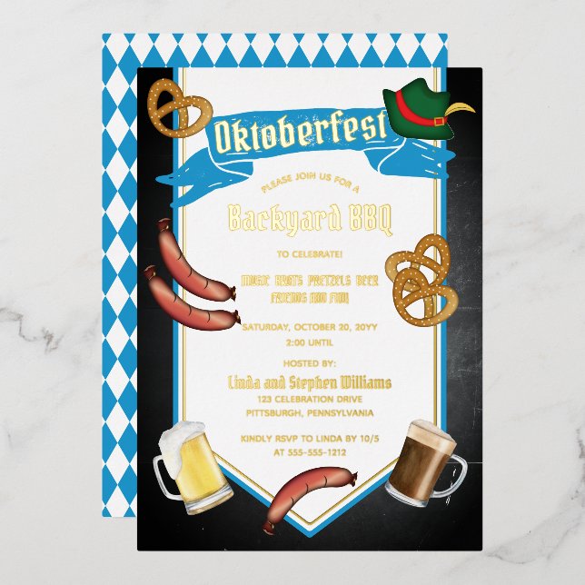 Invitación Con Relieve Metalizado Oktoberfest Bavarian Beer Backyard BBBQ Fiesta (Anverso/Reverso)