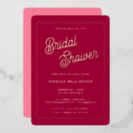 Invitación Con Relieve Metalizado Ola de Magenta Rosa Retro Vintage Boda de Oro