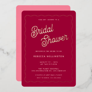 Invitación Con Relieve Metalizado Ola de Magenta Rosa Retro Vintage Boda de Oro