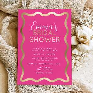 Invitación Con Relieve Metalizado Ola Rosa Brillante Despedida de Soltera