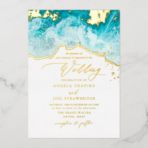 Invitación Con Relieve Metalizado Olas marinas de la costa de PixDezines boda de pla
