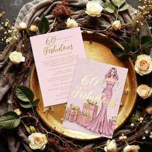 Invitación Con Relieve Metalizado Old Hollywood Glam Pink Glitter Gold Birthday