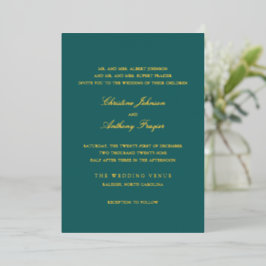 Invitación Con Relieve Metalizado Old Money Teal Classic Wedding