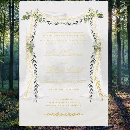 Invitación Con Relieve Metalizado Olive Branch Chuppah Forest Wedding Gold