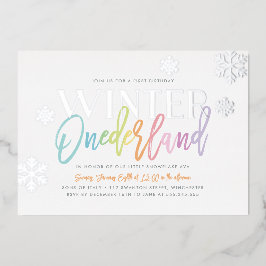 Invitación Con Relieve Metalizado ONEderland de Invierno cumpleaños 1 arcoíris