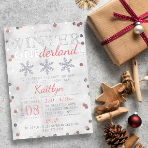 Invitación Con Relieve Metalizado ONEderland de invierno cumpleaños 1 real