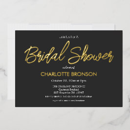Invitación Con Relieve Metalizado Onyx Minimalista Escritura Ducha Nupcial Oro
