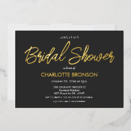 Invitación Con Relieve Metalizado Onyx Minimalista Script Bridal Shower Gold
