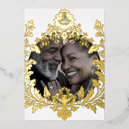Invitación Con Relieve Metalizado Opulent Gold Motif con foto, Boda,