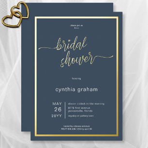 Invitación Con Relieve Metalizado Opulento Blue Modern Minimal Bridal Shower