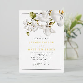 Invitación Con Relieve Metalizado Orchids Frame Elegant Wedding